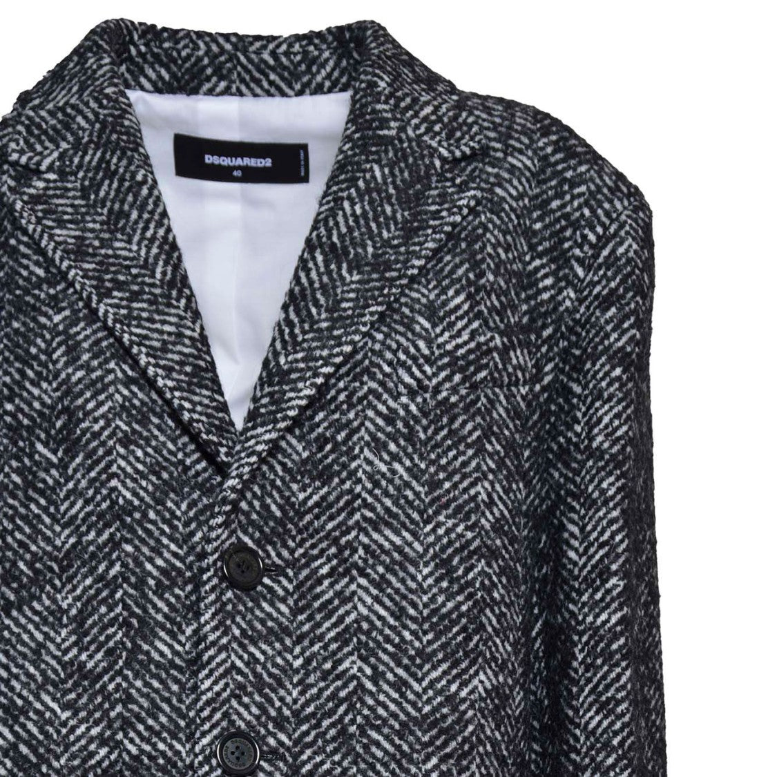 Dsquared2 Single Breasted Wool Coat Black And White Chevron Pattern