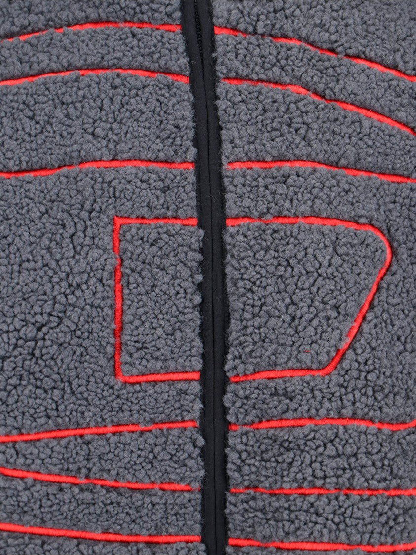 Diesel Textured Fleece Jacket With Bold Graphic Embroidery