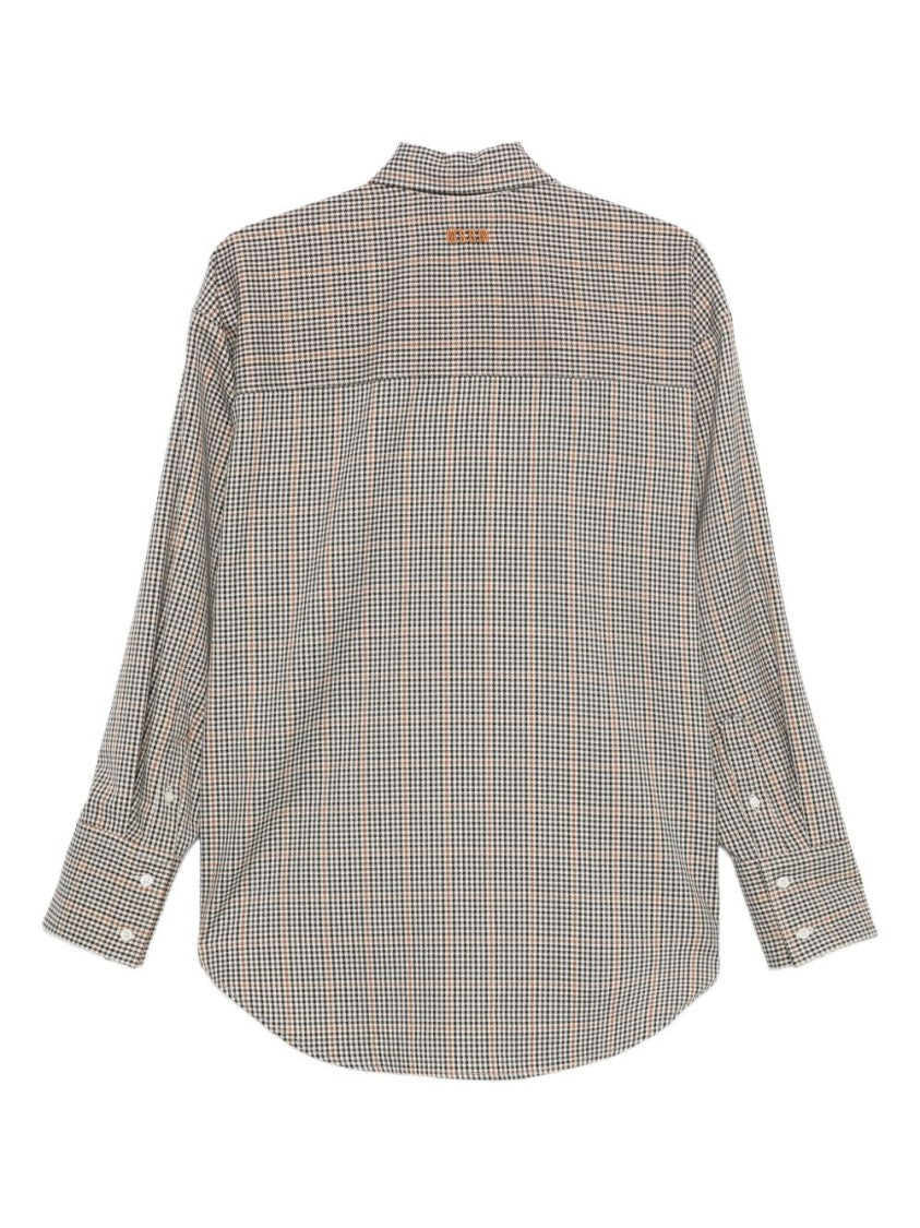 Msgm Long-Sleeved Beige And Brown Checkered Shirt