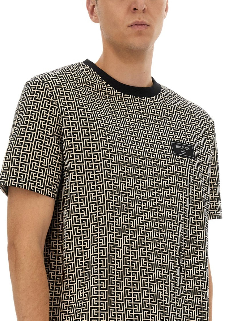 Balmain Geometric Jacquard T-Shirt With Subtle Logo Patch
