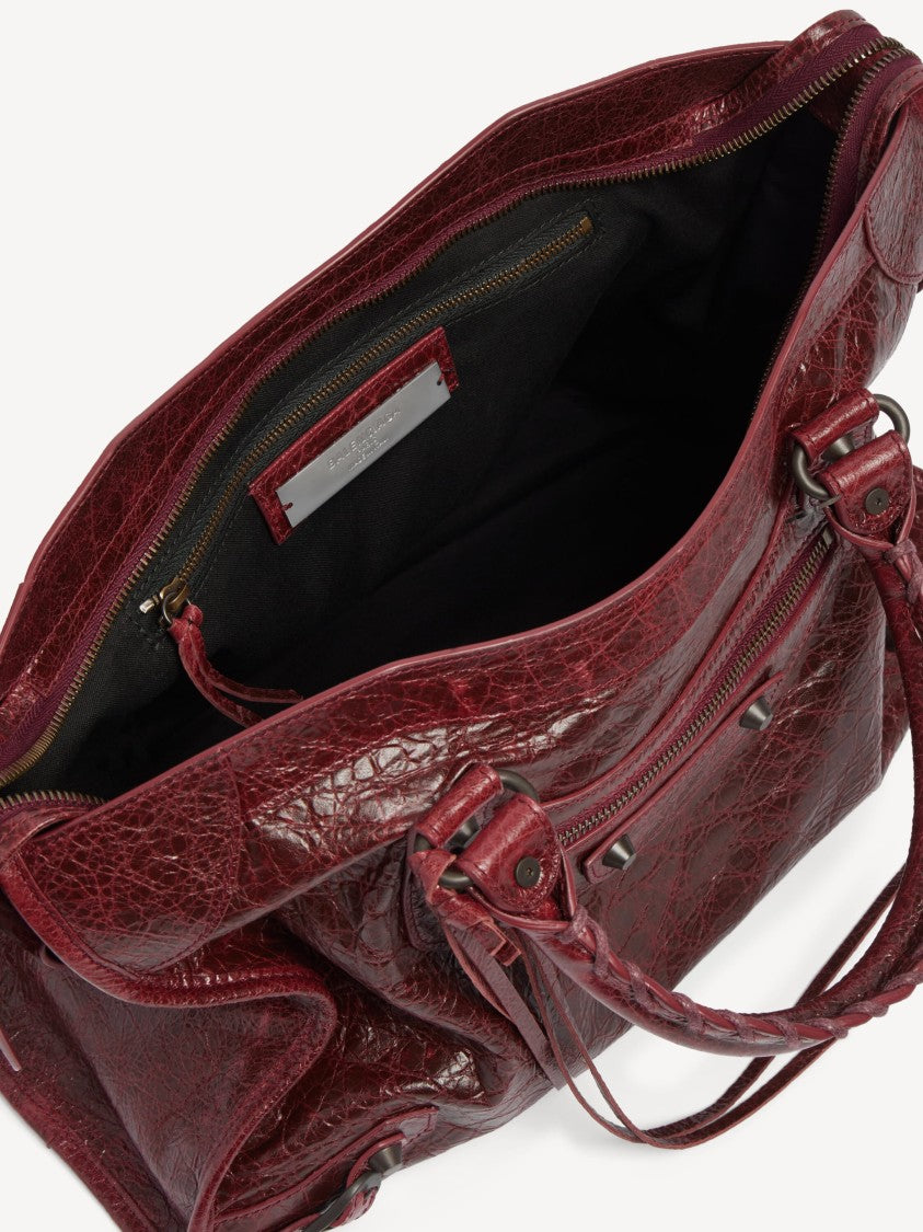 Balenciaga Spacious Burgundy Textured Leather Shoulder Bag