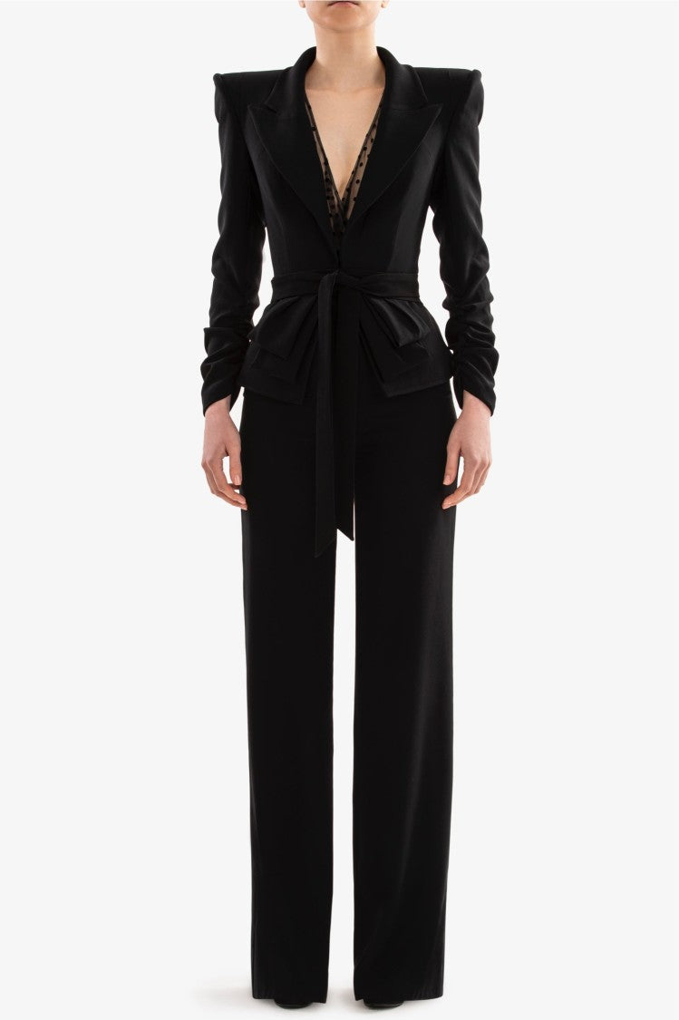 Saiid Kobeisy Jet Black Dotted Tulle Bodysuit