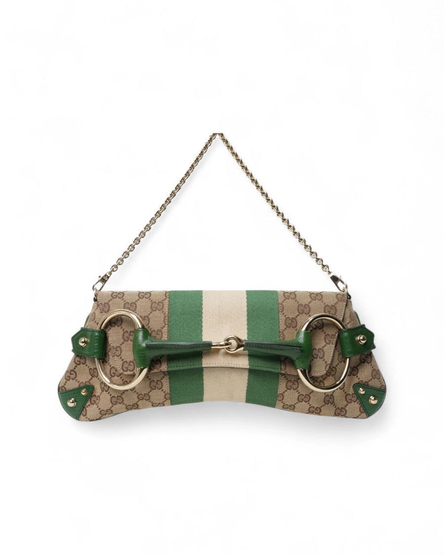 Gucci Horsebit 1955 Gg Supreme Clutch Bag In Green