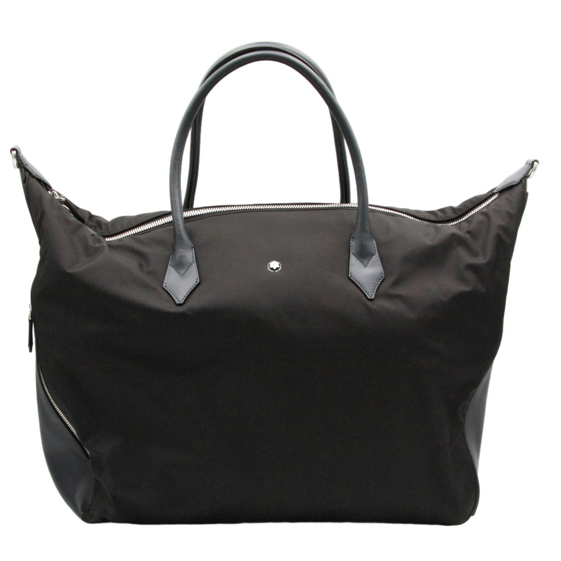 Montblanc Minimalist Black Tote Bag With Leather Handles And Zip Closure
