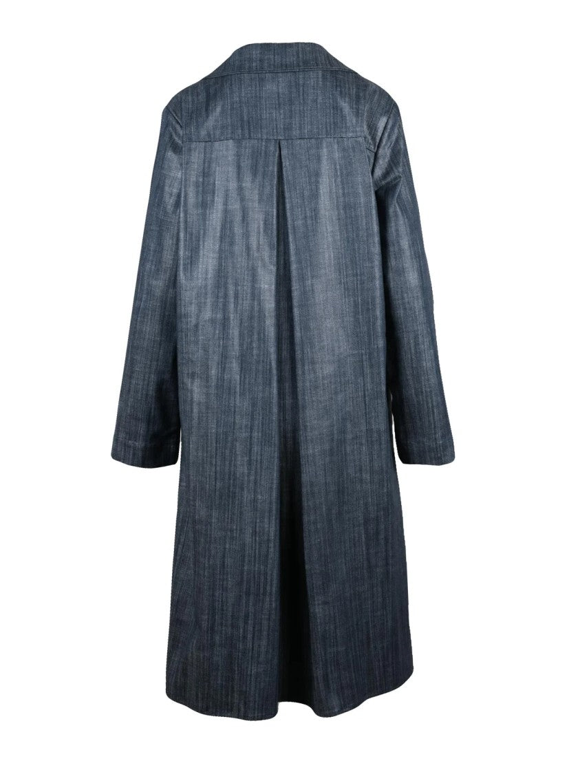 Maria Calderara Fluid Long Duster Coat With Waxed Effect And Brooch Closure
