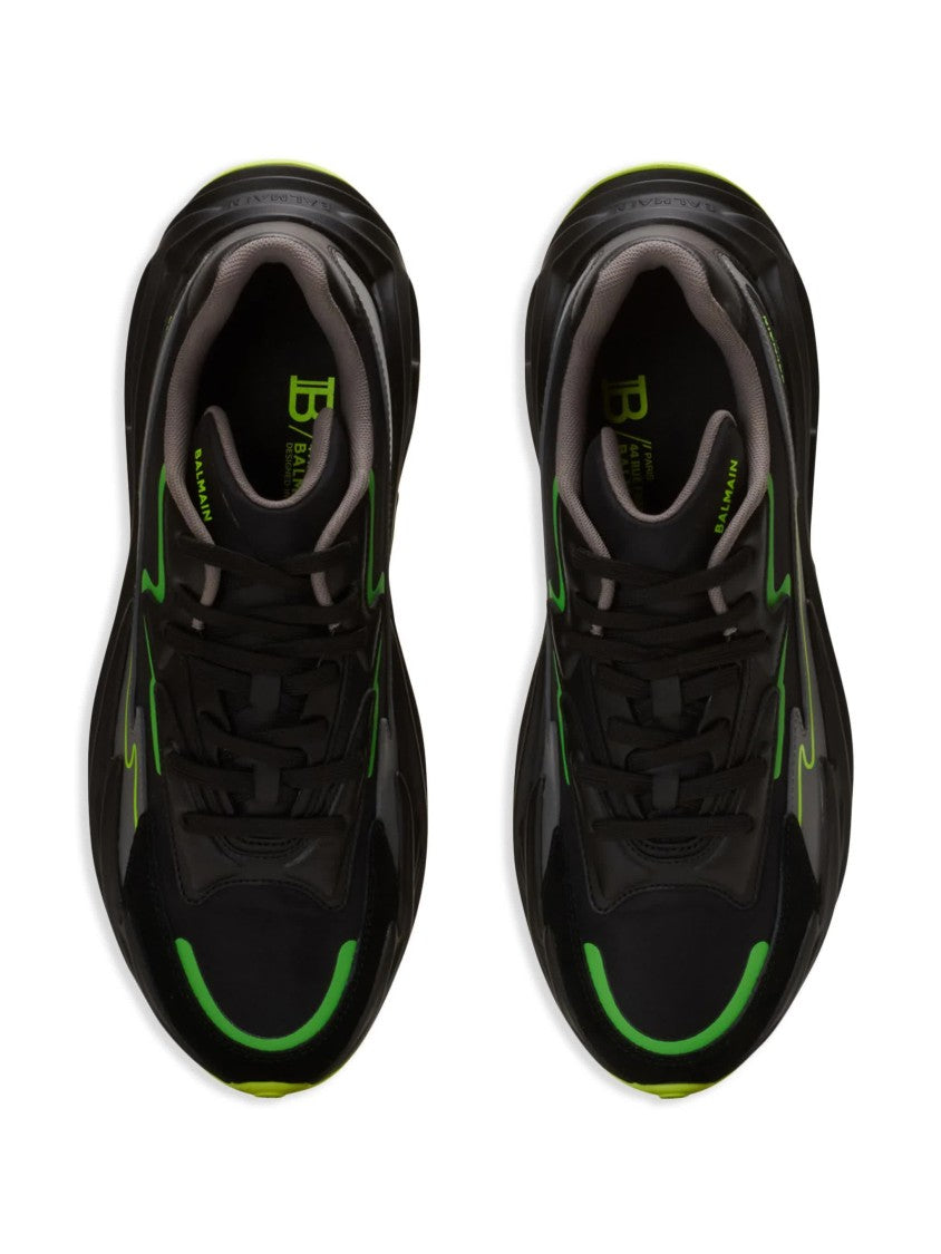 Balmain Black Run-Row Neon Accented Leather Sneakers