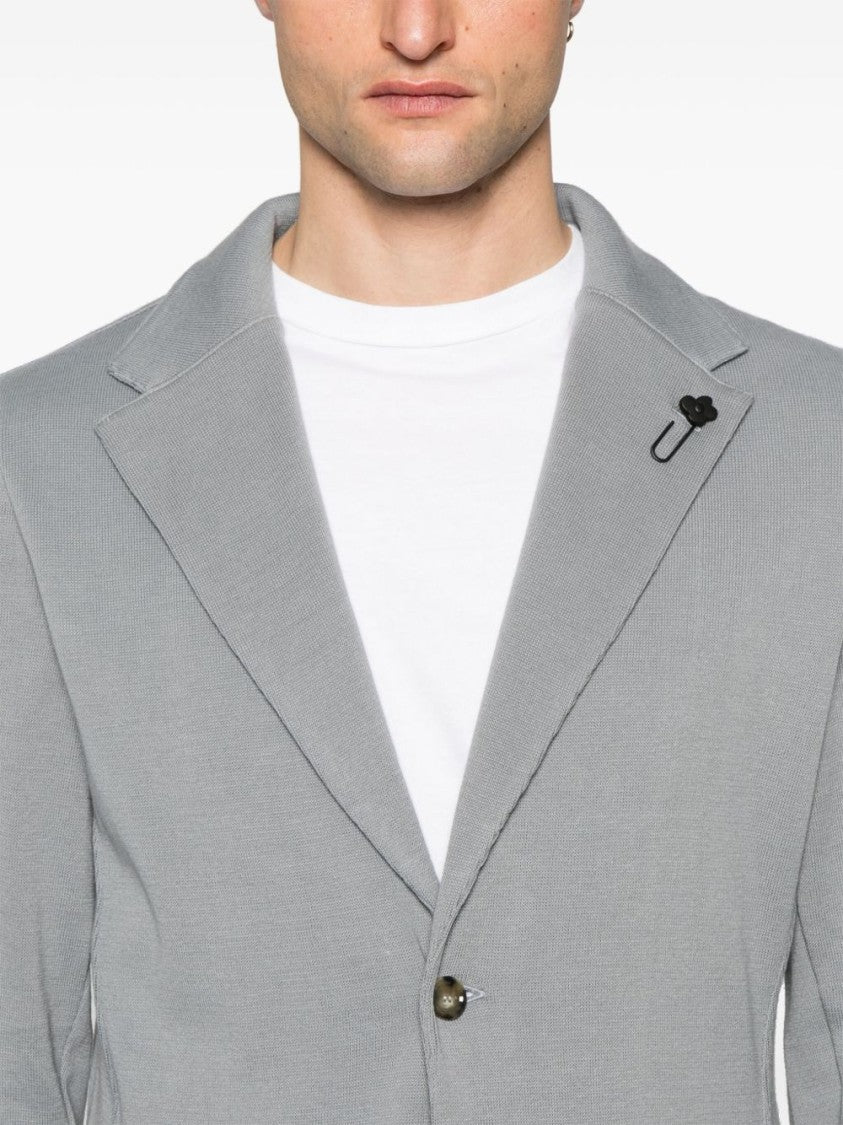 Lardini Medium Grey Cotton Jacket With Notched Lapels