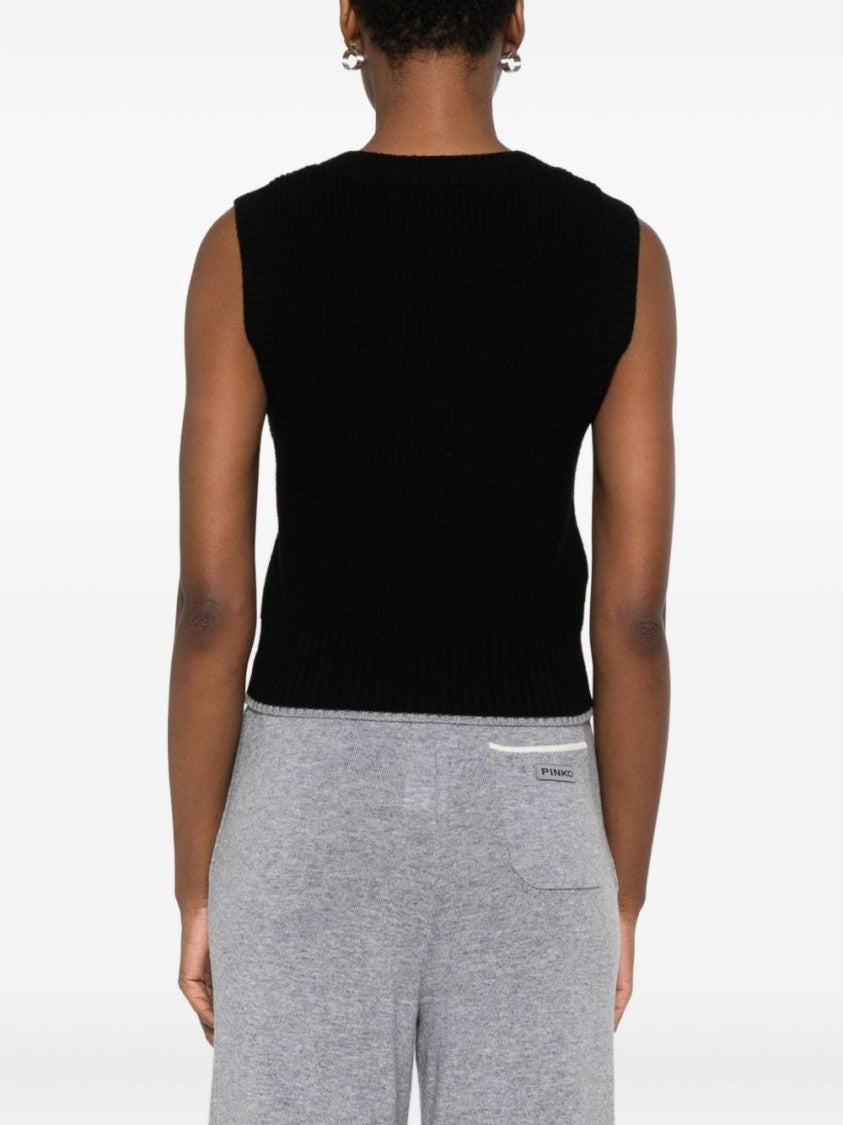 Pinko Ribbed Knit Sleeveless Sweater With V-Neckline