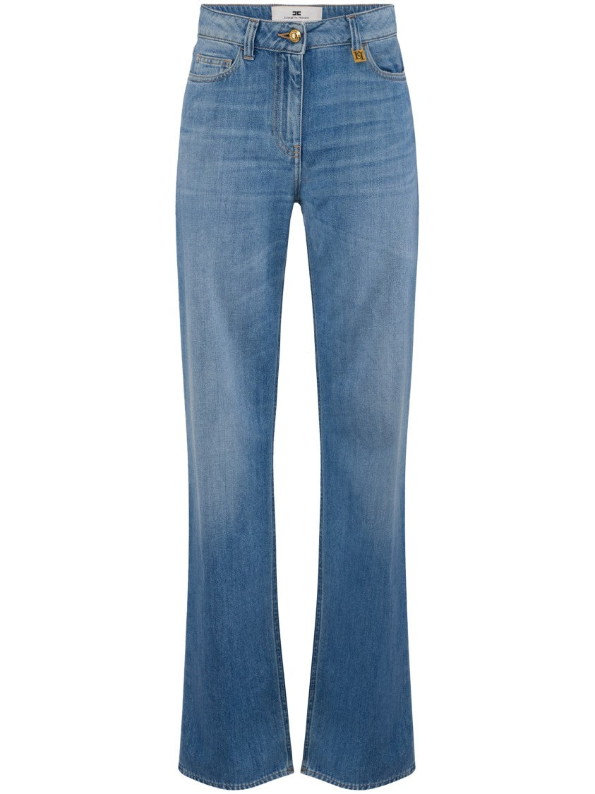 Elisabetta Franchi High-Waisted Flared Jeans With Distinctive Zipper Detail