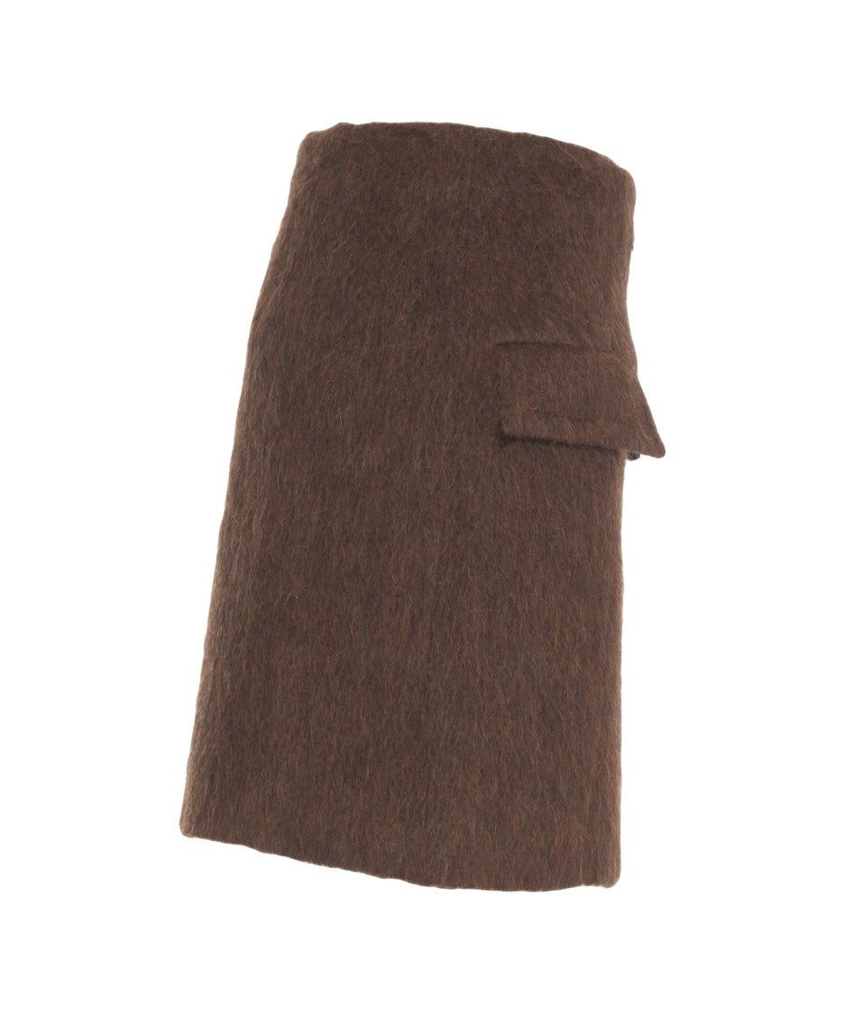 Herskind Brown Mini Skirt With Flap Pockets And Textured Finish