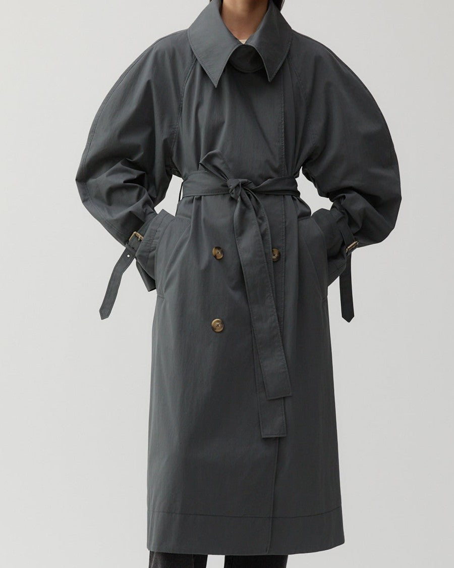 Max Mara Double-Breasted Black Trench Coat With Wide Collar