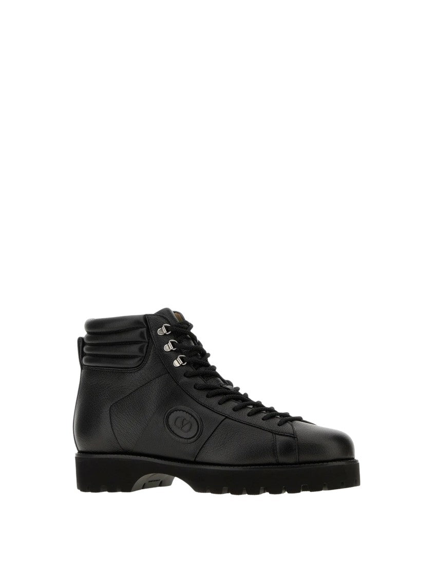 Valentino Black Lord Chunky Vlogo Pebble Leather Combat Boots