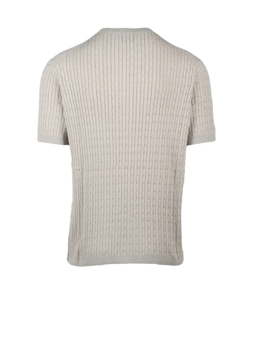 Alpha Studio Beige Cotton Cable Knit Crew Knit Top