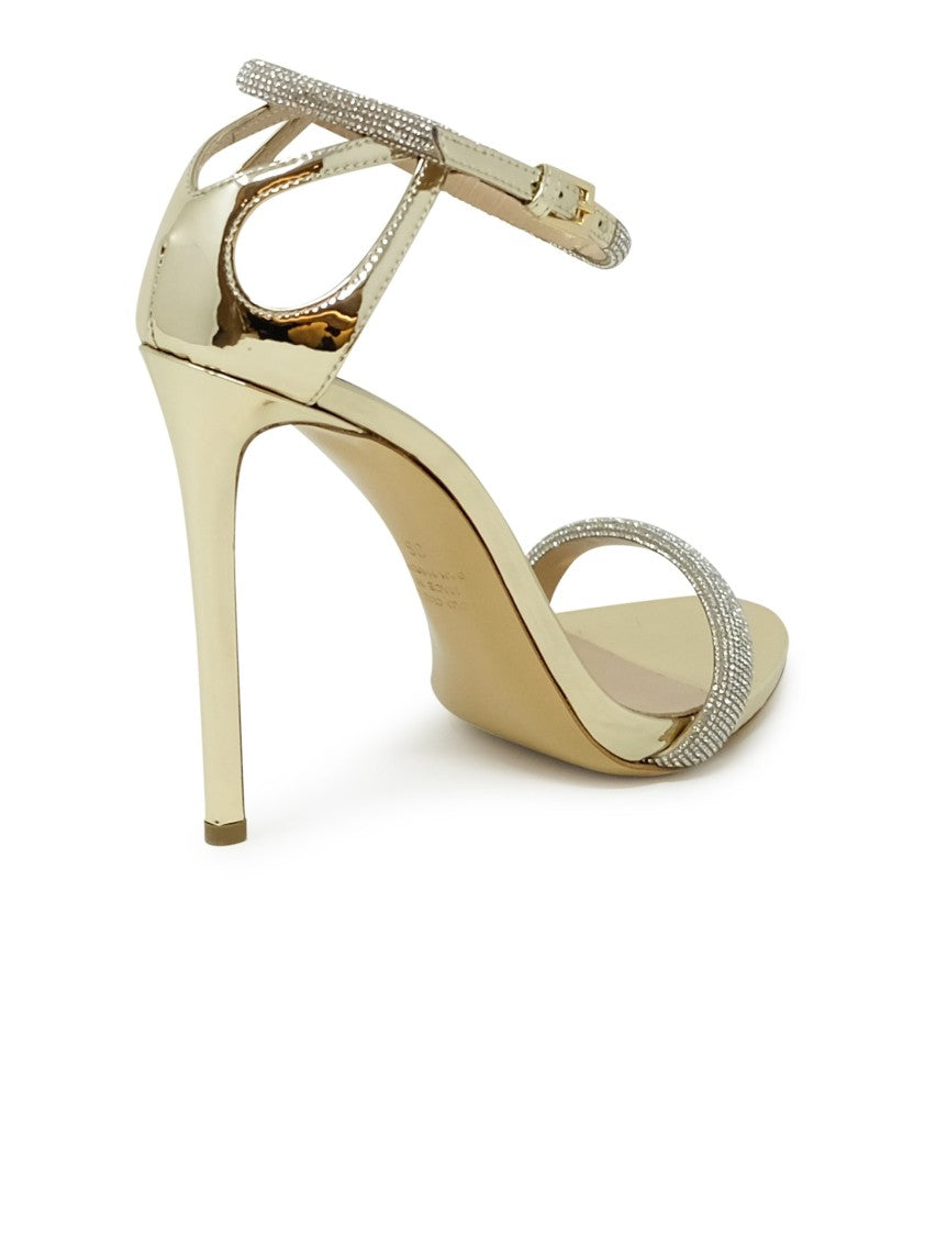 Ninalilou Gold Leather Sandals With Swarovski