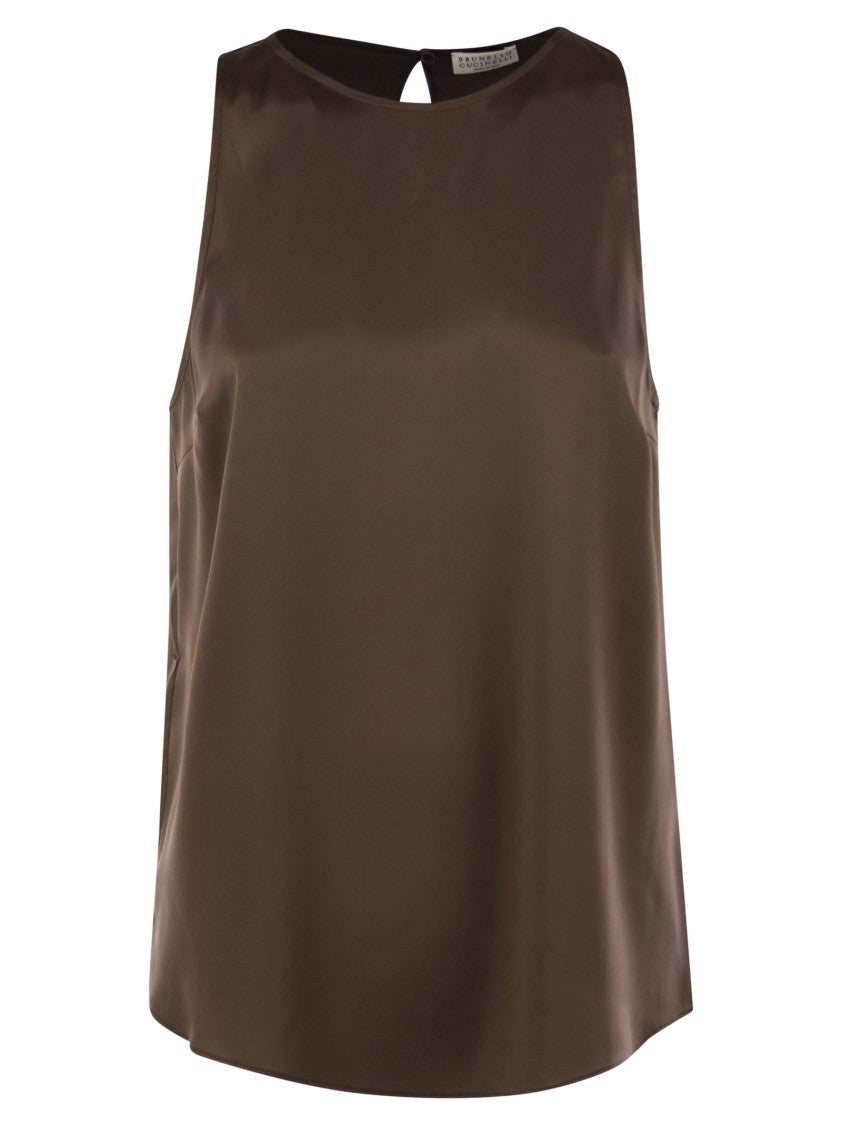 Brunello Cucinelli Stretch Silk Satin Top With Jewellery