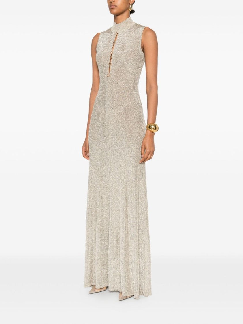Self-Portrait Maxi Dress In Shimmering Gold Viscose Blend