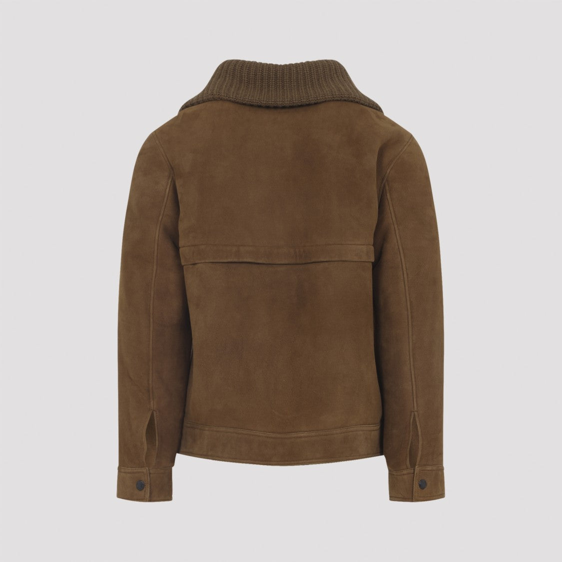 Yves Salomon Rich Brown Lamb Leather Casual Jacket With Ribbed Knit Collar