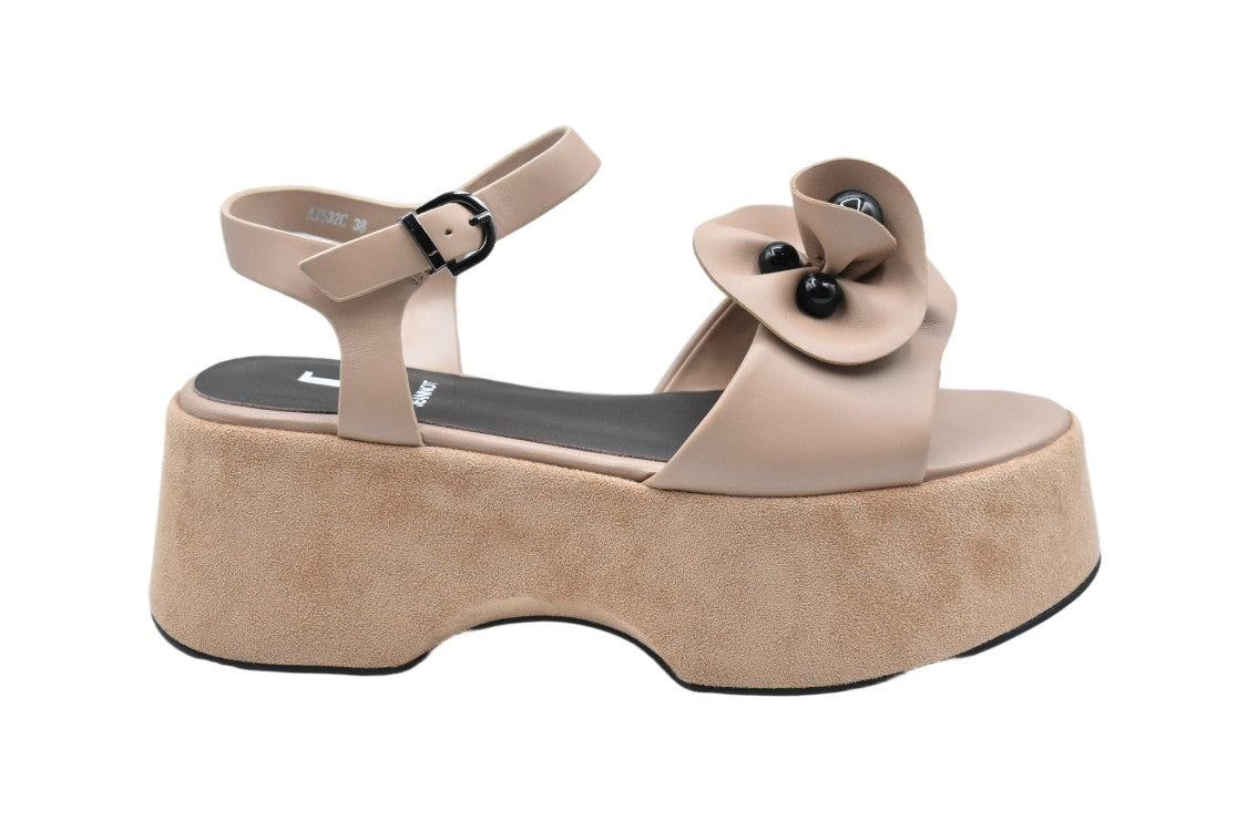 Jeannot Blue 7 Cm Wedge Leather Sandals