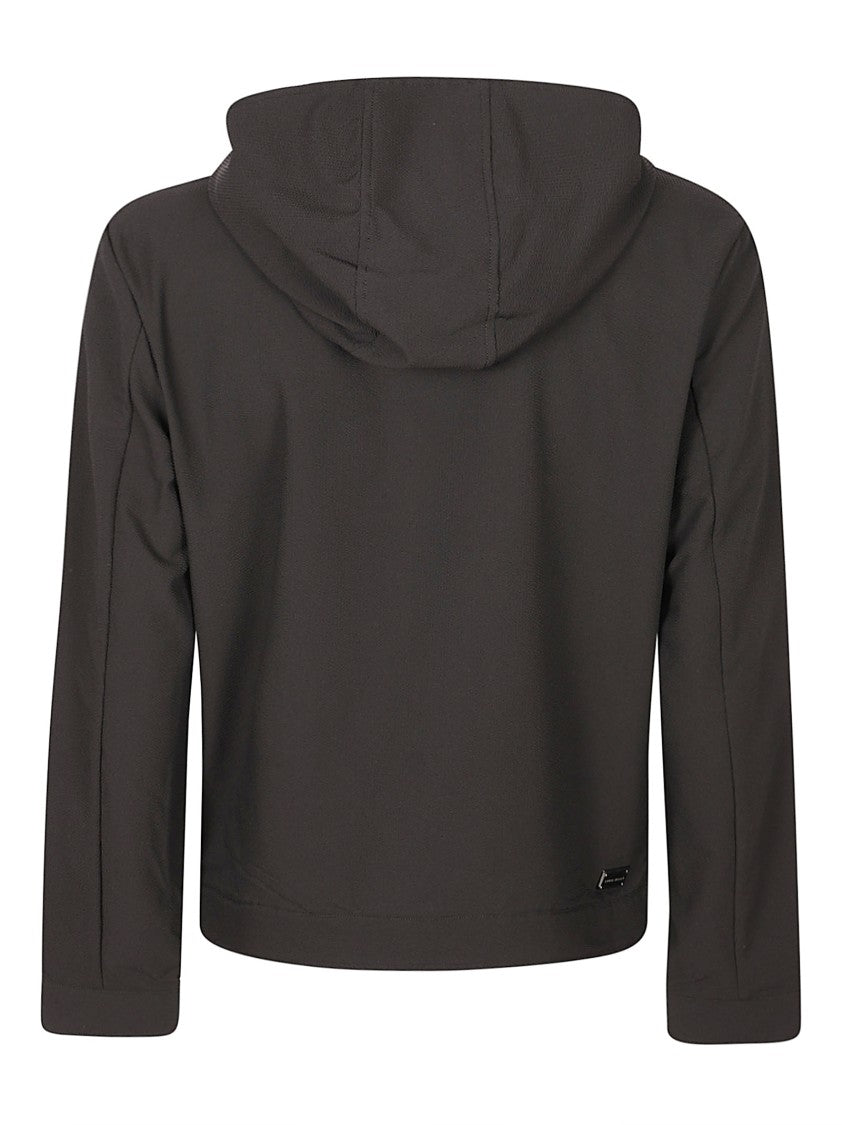 Emporio Armani Cropped Black Jacket With Front Zipper And Hood