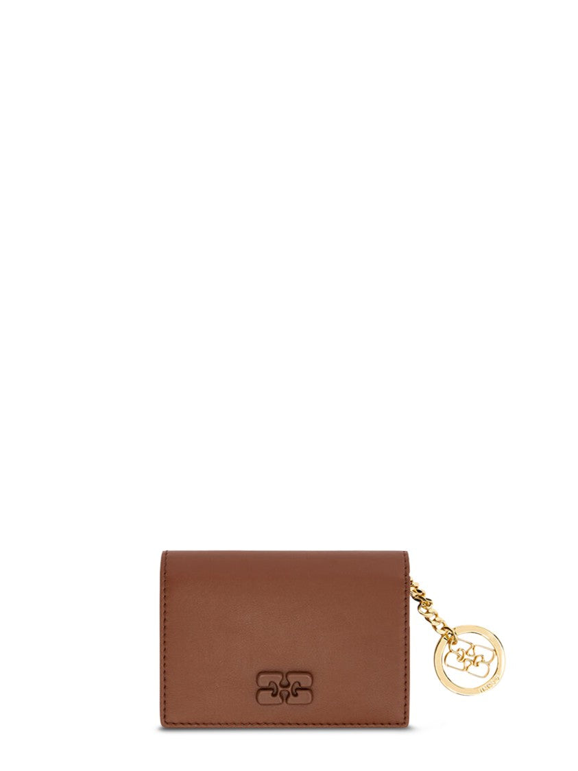 Ganni Embossed Logo Gold Charm Brown Leather Wallet
