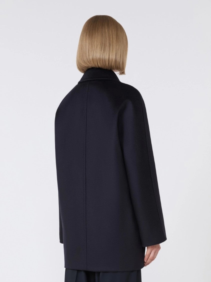 Max Mara Double-Breasted Blue Virgin Wool Coat