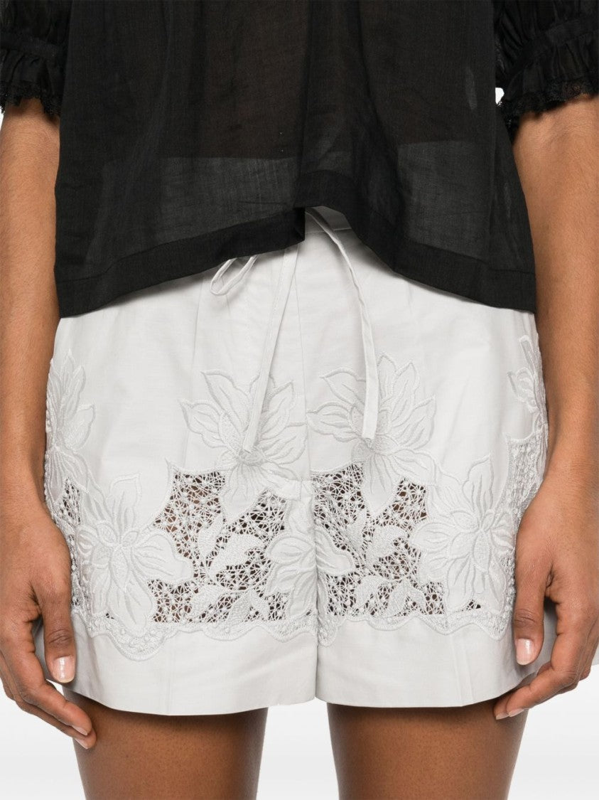 Parosh White Cotton Shorts With Floral Embroidery