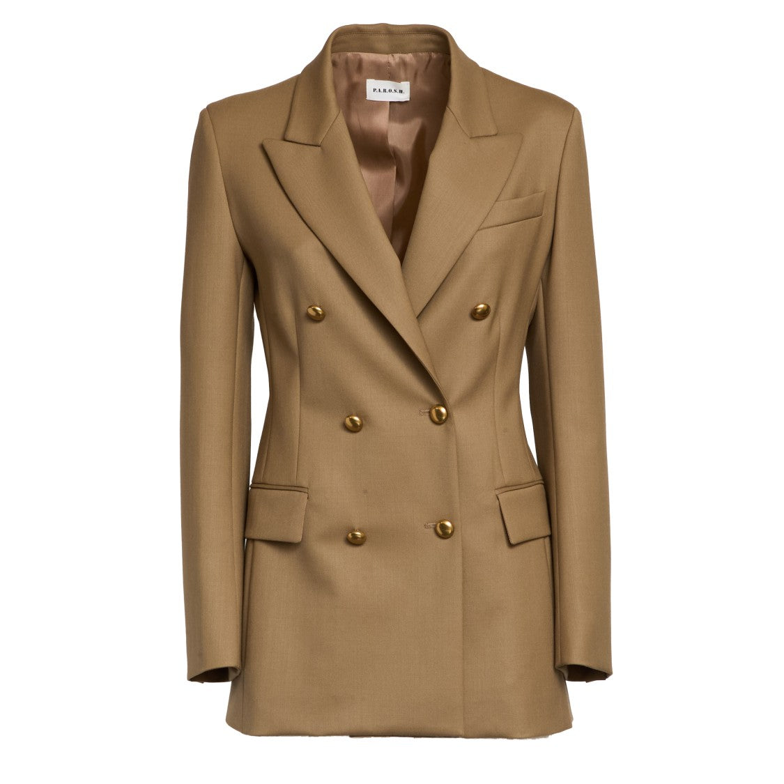 Parosh Camel Double-Breasted Notched Lapel Blazer