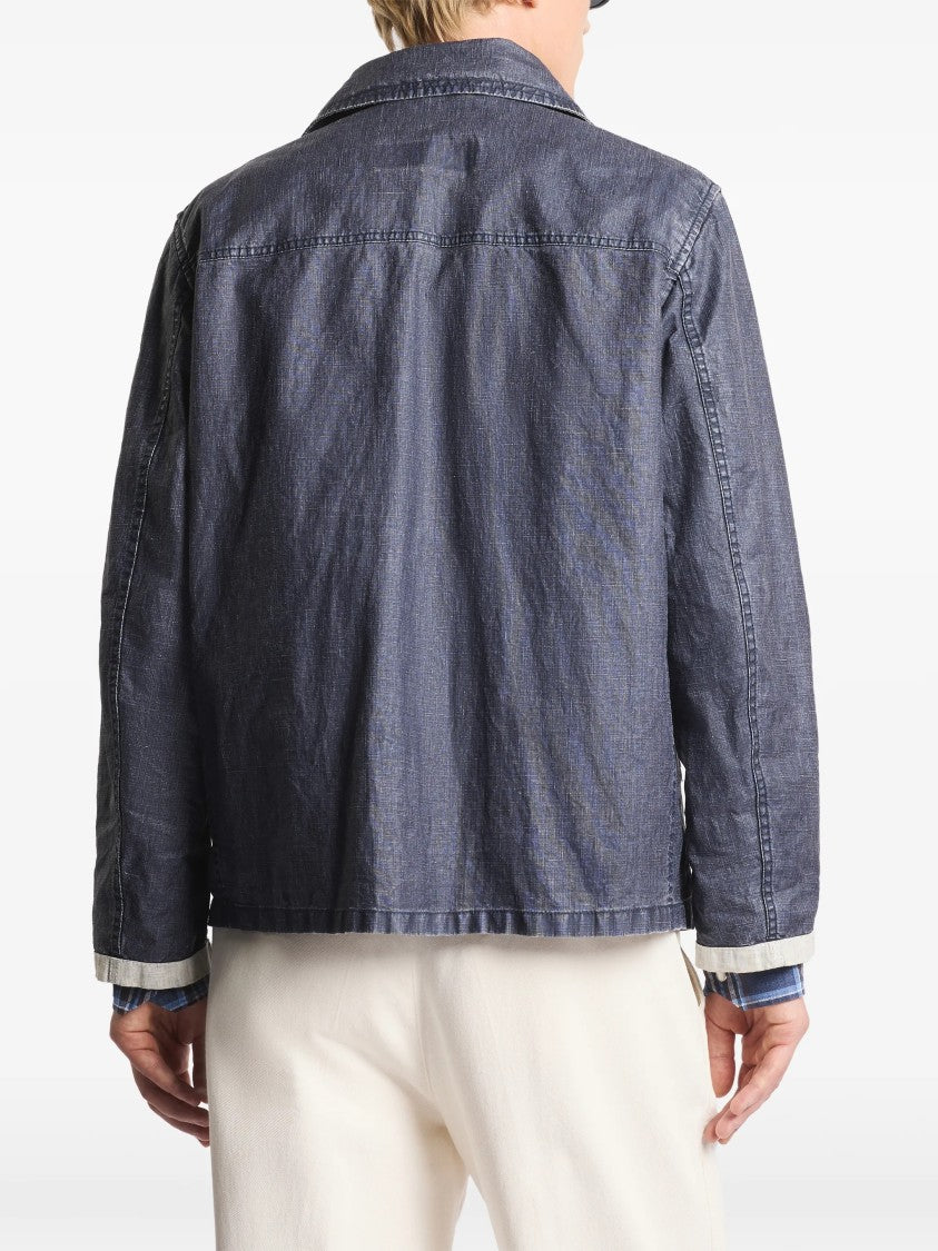 Fay Structured Boxy Blue Metal Toggle Jacket