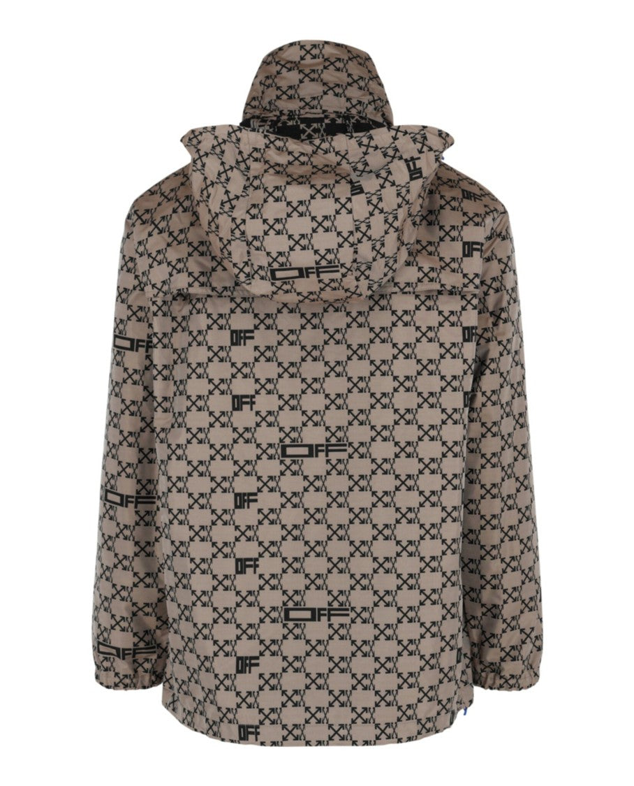 Off-White Monogram Print Windbreaker Jacket With Adjustable Hood