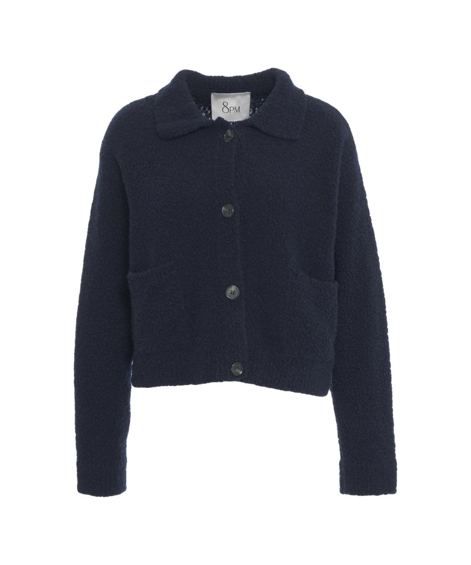 8Pm Textured Knit Cardigan With Classic Collar And Button-Down Front