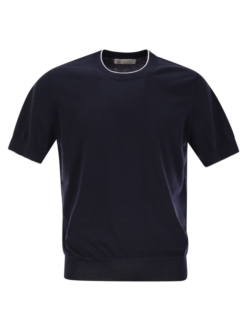 Brunello Cucinelli Short-Sleeved Cotton Jersey With Contrast Trim