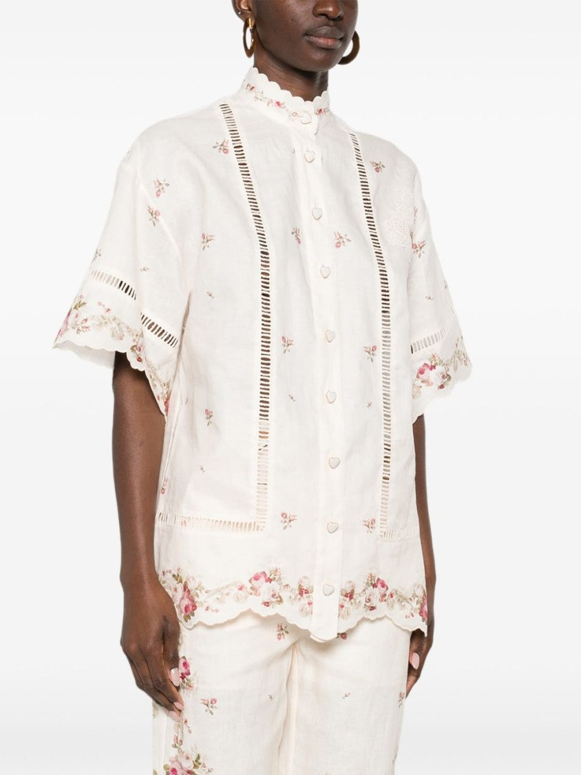 Zimmermann Short-Sleeved Linen Shirt With Scalloped Collar