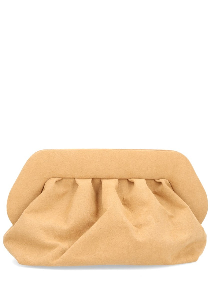Themoirè Beige Ruched Angular Clutch