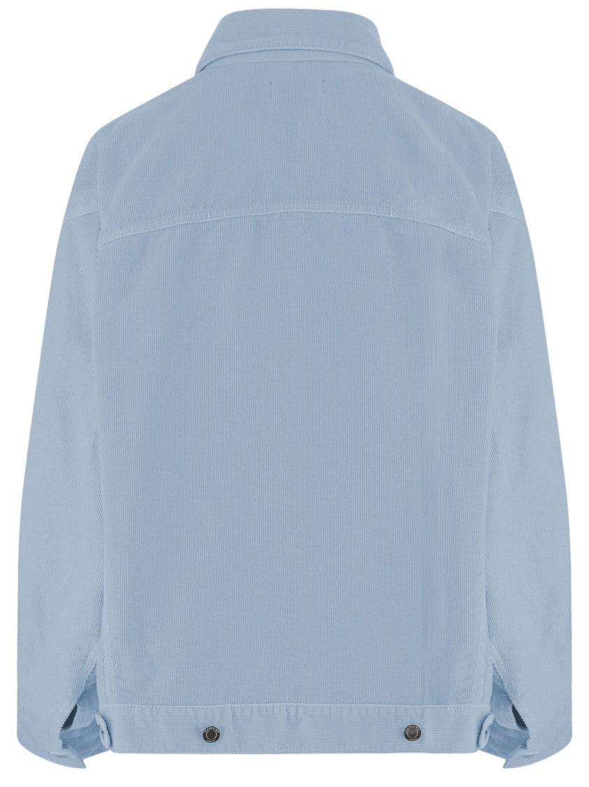 Haikure Light Blue Ribbed Cotton Jacket With Classic Collar