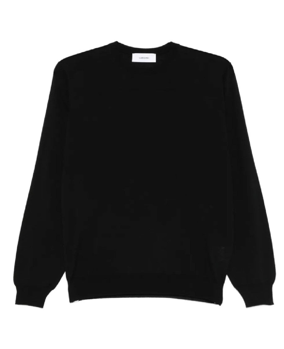 Lardini Classic Black Crewneck Sweater In Virgin Wool