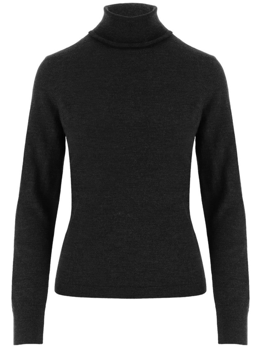 Allude Black Ribbed High Turtleneck Virgin Wool Sweater