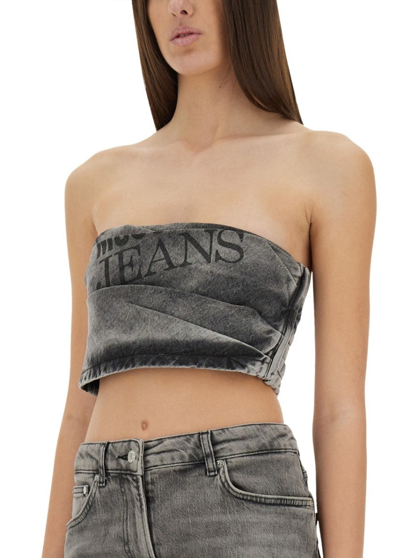 Moschino Twisted Grey Denim Top
