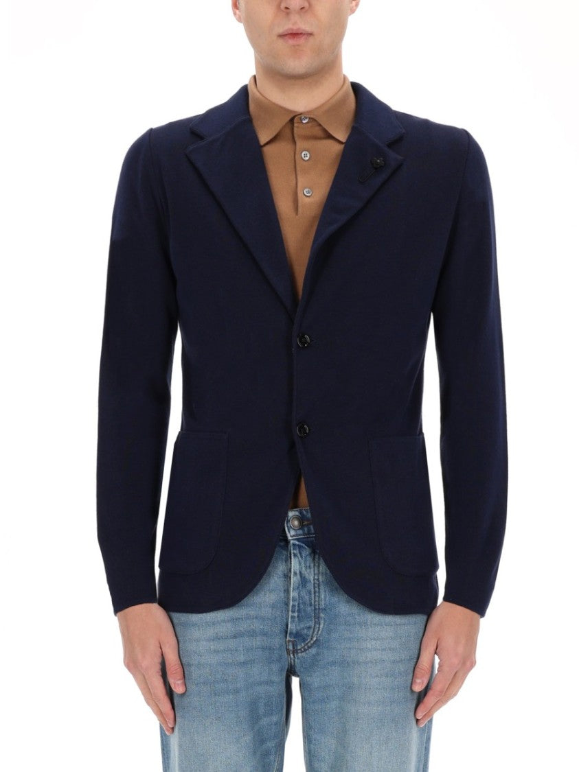 Lardini Neutrals Tailored Fit Lapel Collar Cotton Blazer