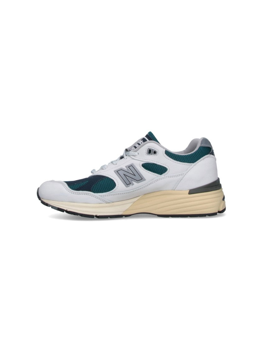 New Balance White Leather And Dark Teal Sneakers