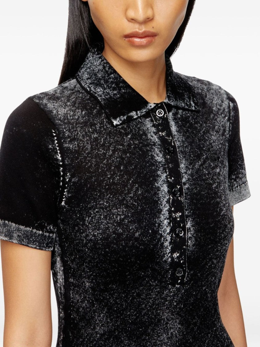Diesel Black Cotton Knit Button Logo Dress