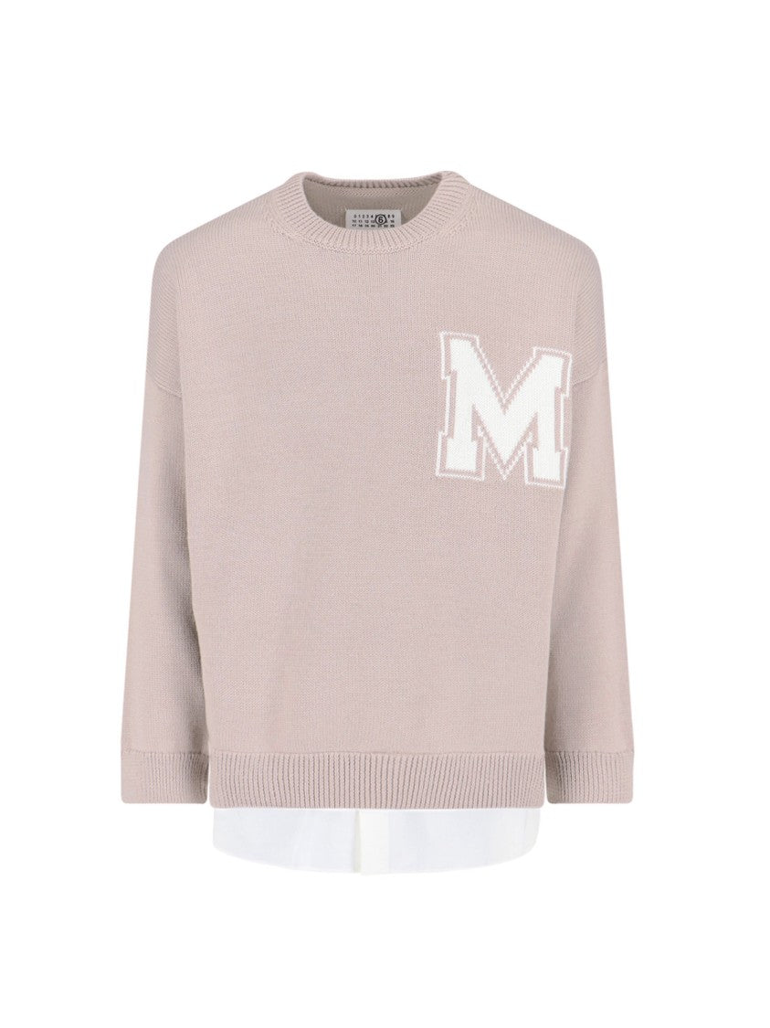 Mm6 By Maison Margiela Textured Knit Sweater With Ribbed Trim – Neutral