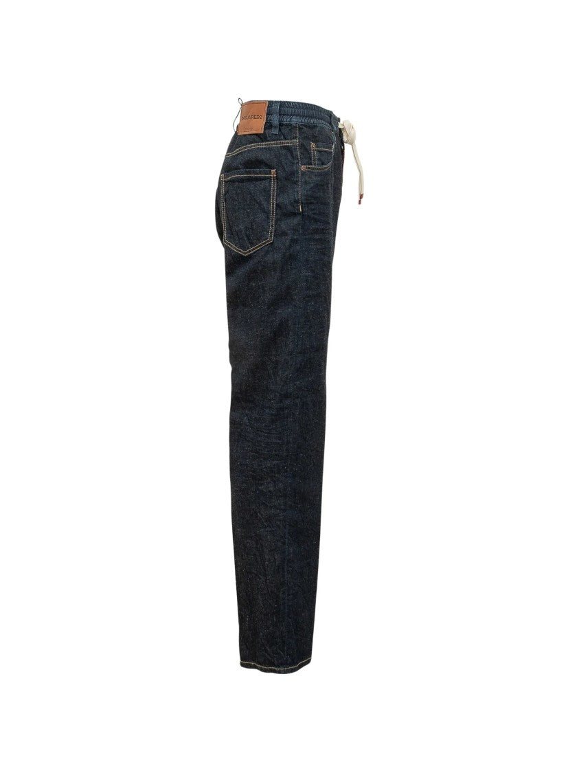 Dsquared2 Straight-Leg Dark Denim Drawstring Rope Pants