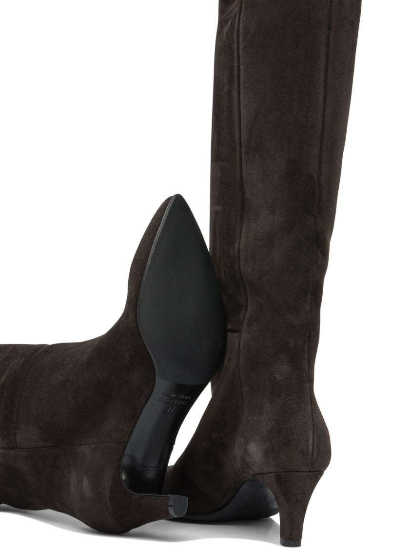 Strategia Knee-High Brown Suede Boots With Pointed Toe