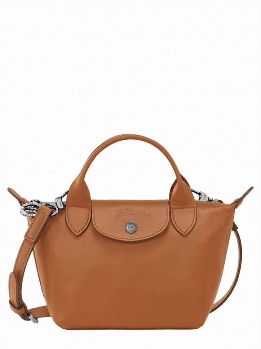 Longchamp Compact Rectangular Brown Cow Leather Handbag
