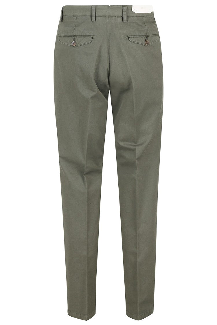 Briglia Green Double Darts Flap Pocket Cotton-Blend Straight-Leg Pants