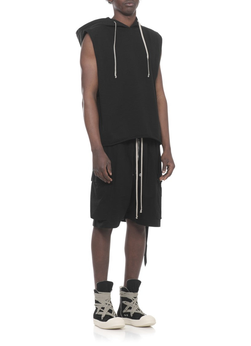 Drkshdw By Rick Owens Black Tunic Cotton Sleeveless Hoodie