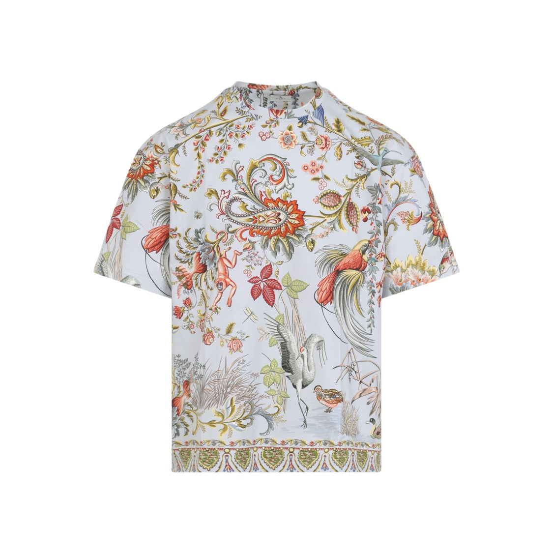 Etro Botanical Print Cotton T-Shirt With Decorative Hem Detail