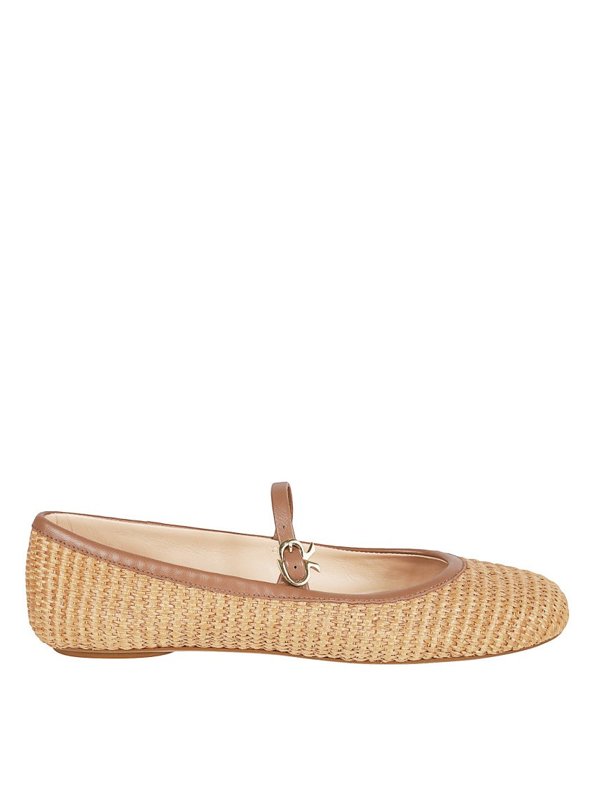 Gianvito Rossi Woven Fabric Flats With Leather Trim