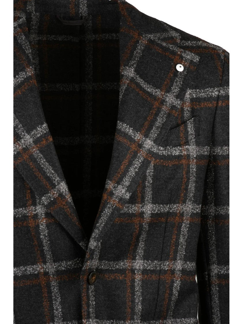 L.B.M. 1911 Rounded Brown Jacket With Large Check Pattern And Unlined Construction
