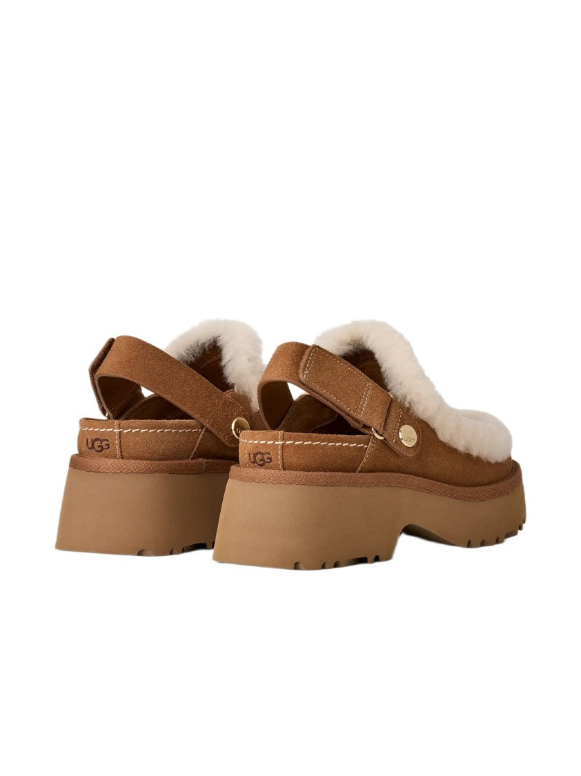 Ugg Suede Leather Clog With Sheepskin Trim
